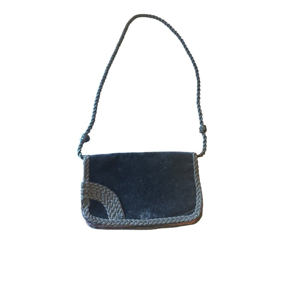 Vintage 80s  Italian Black Velvet Braided Strap Handbag Made For Sears‎